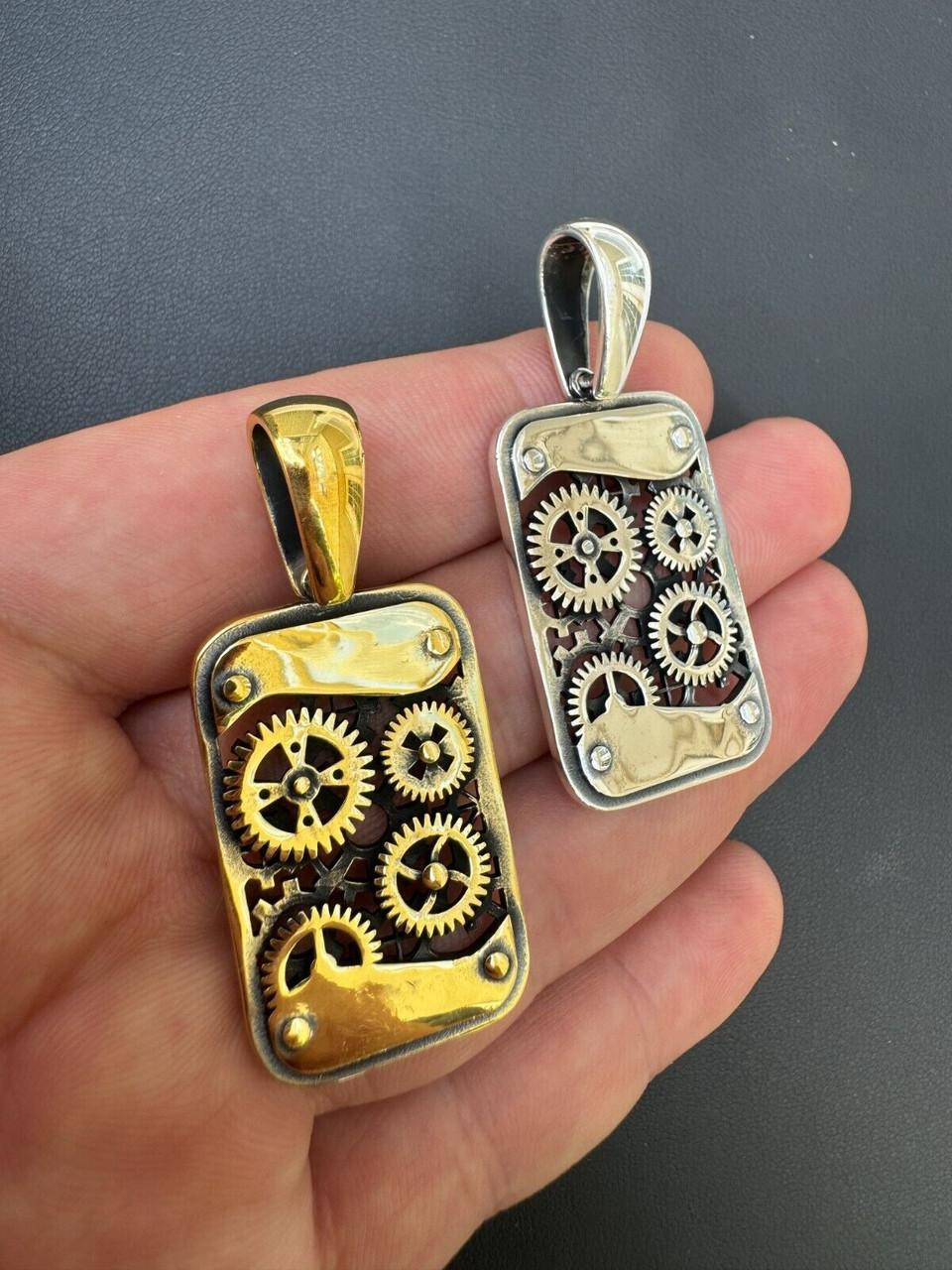 Steampunk Gears Pendant 925 Silver / 14k Gold Vermeil 1.25
