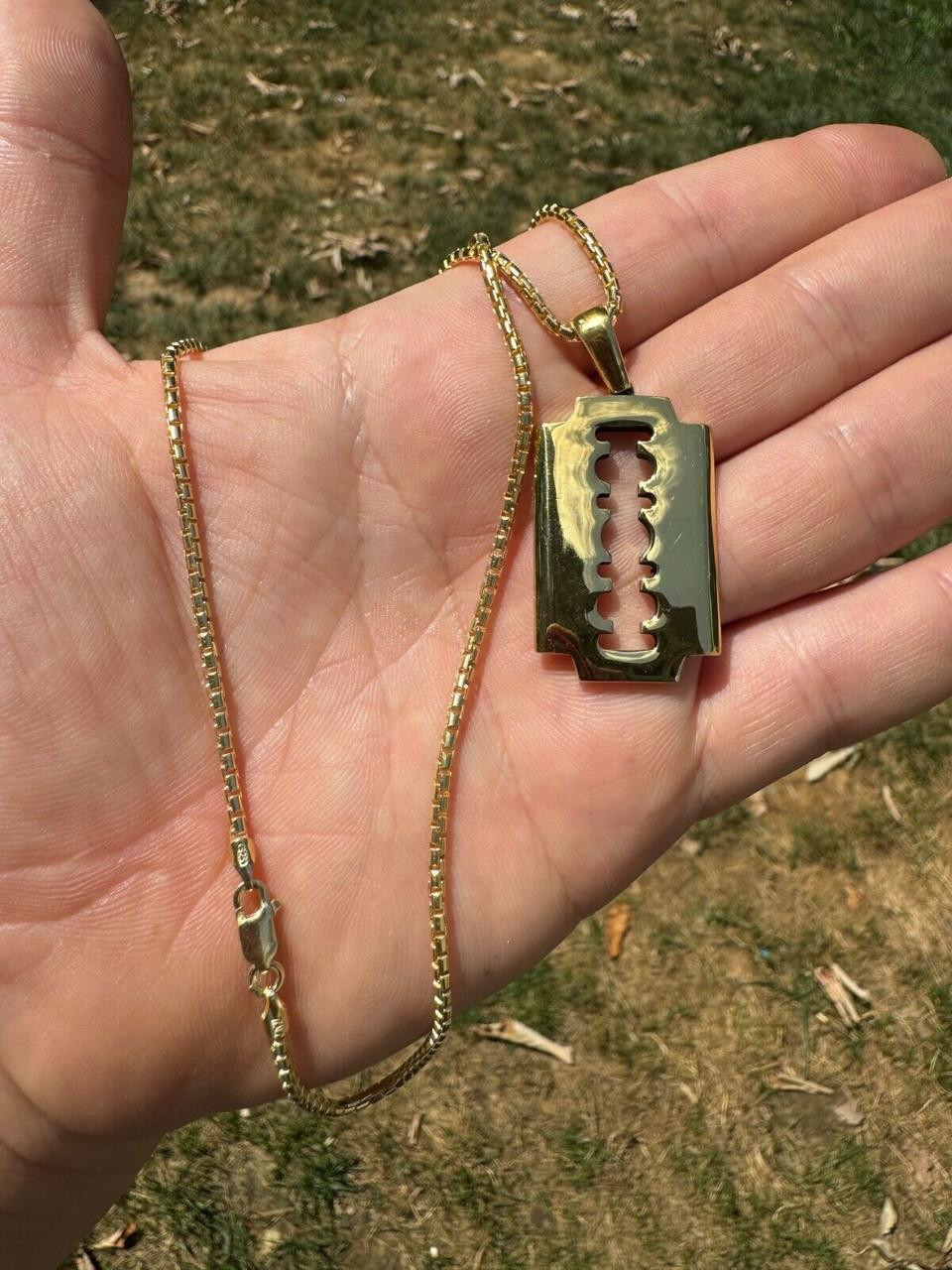 Razor Blade Emo Pendant 14k Gold Vermeil Or 925 Silver Medium 2