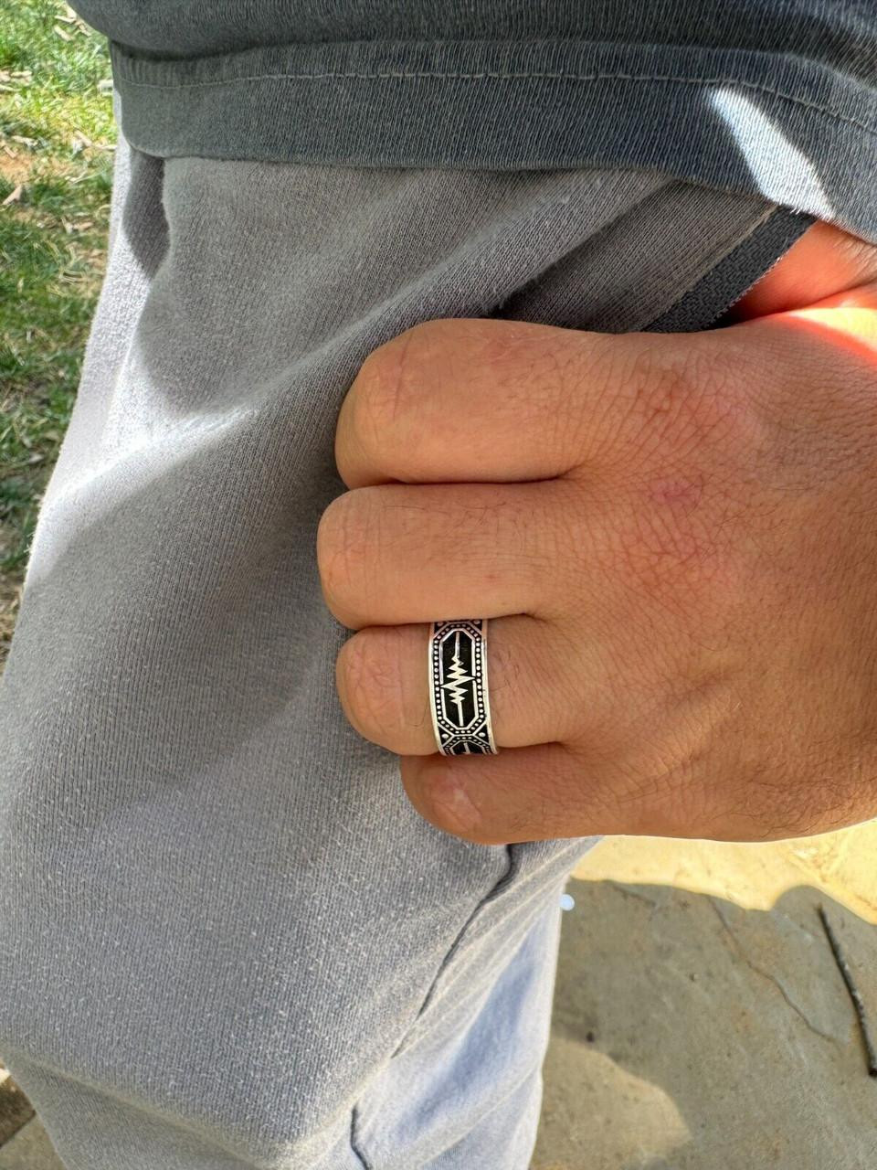 Eternal Love Heartbeat Pulse Ring 925 Silver Oxidized Plain