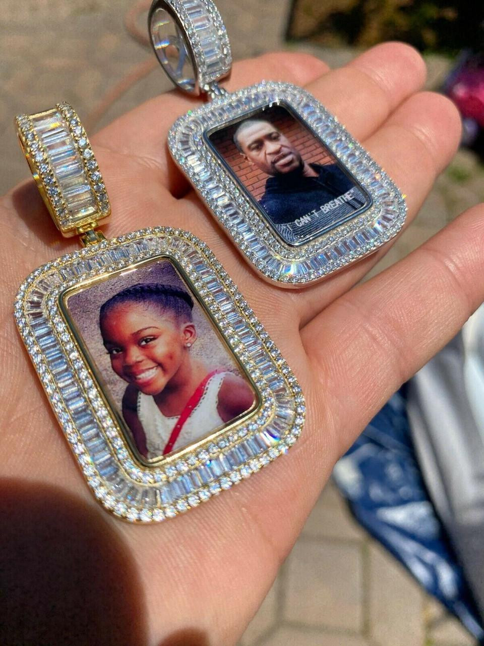 MOISSANITE Custom Photo Memory Pendant Baguette Dog Tag 14k