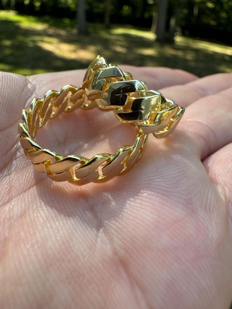 Classic Prong Miami Cuban Eternity Band Ring 14k Gold Vermeil