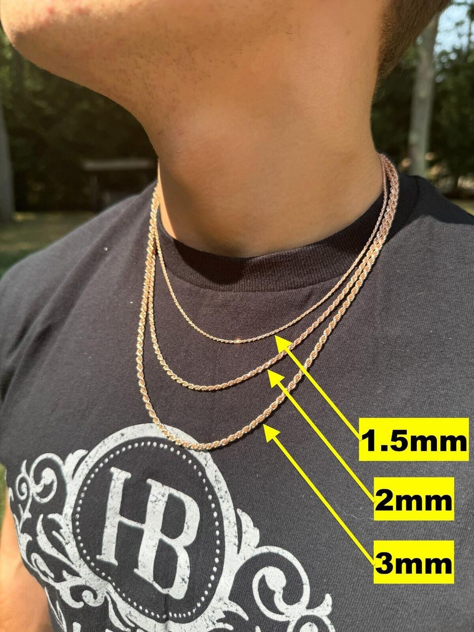 Real 14k Rose Gold Over Solid 925 Silver Rope Chain