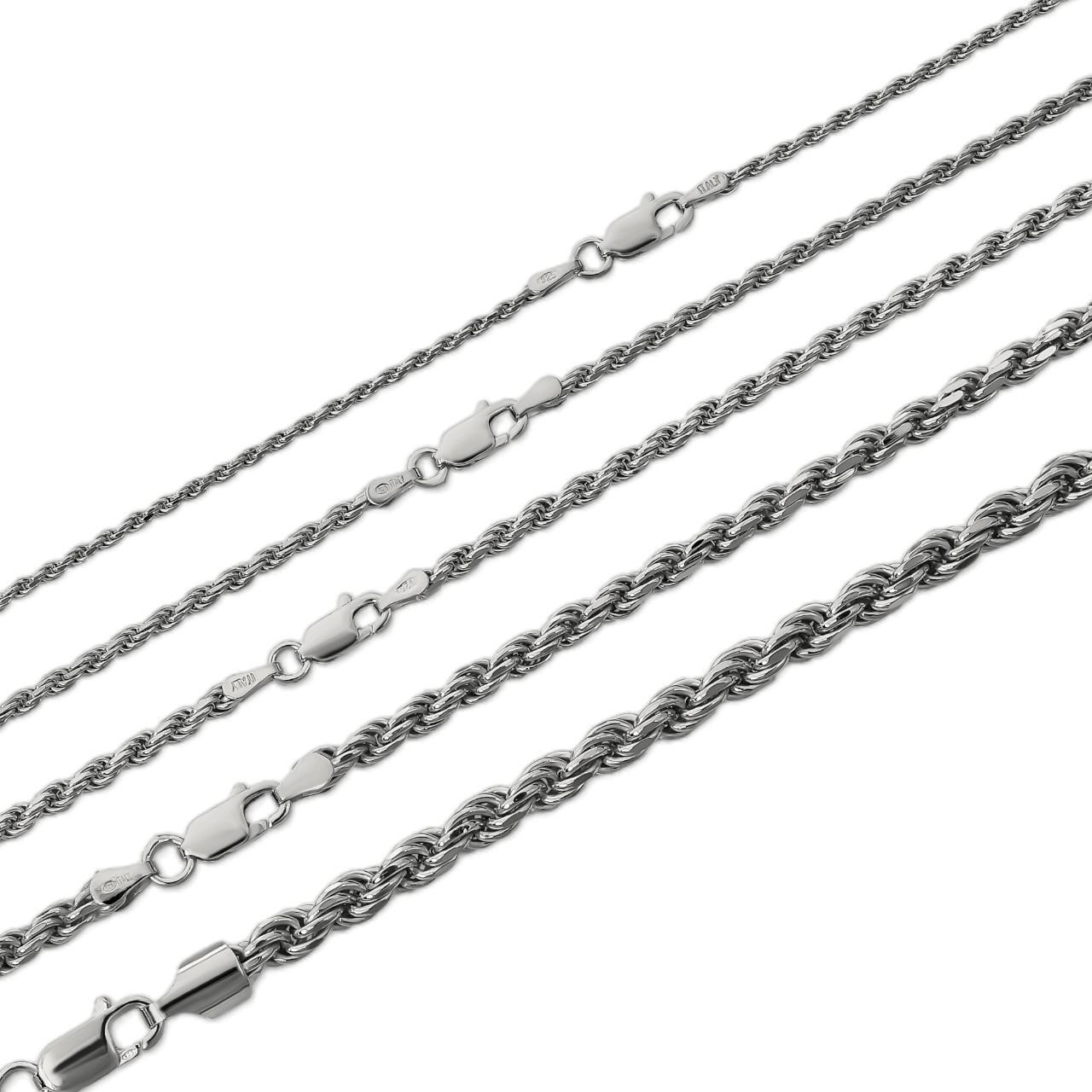 Real Solid 925 Silver Rhodium Finish Rope Chain - Main Image
