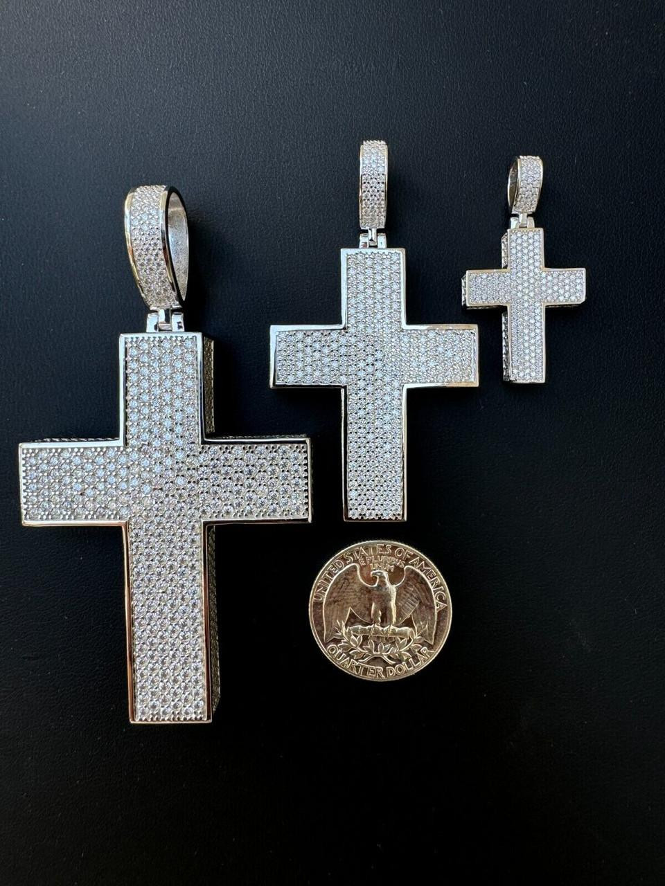 くらしを楽しむアイテム MOISSANITE Silver 925 - Pendant Cross Sides All From Iced 3D フォトフレーム