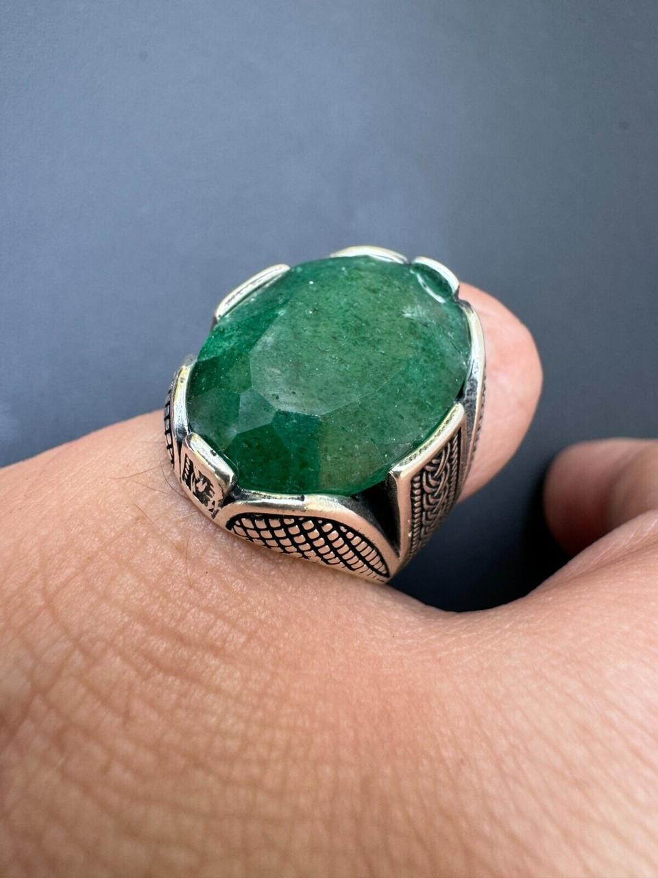 Genuine Green Emerald Stone Ring- Emerald Ring Mens