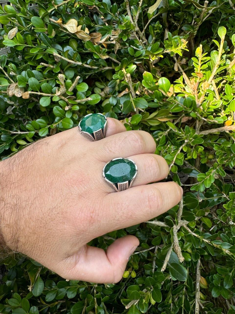 SILVER925 GREEN STONE RING/シルバー/リング 925 Sterling Silver Ring With Flat Top Cushion Cut Green