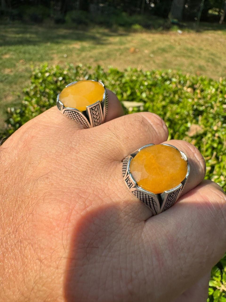 Wealth Ring 925 Silver Oxidized Yellow Sapphire Mens Ring