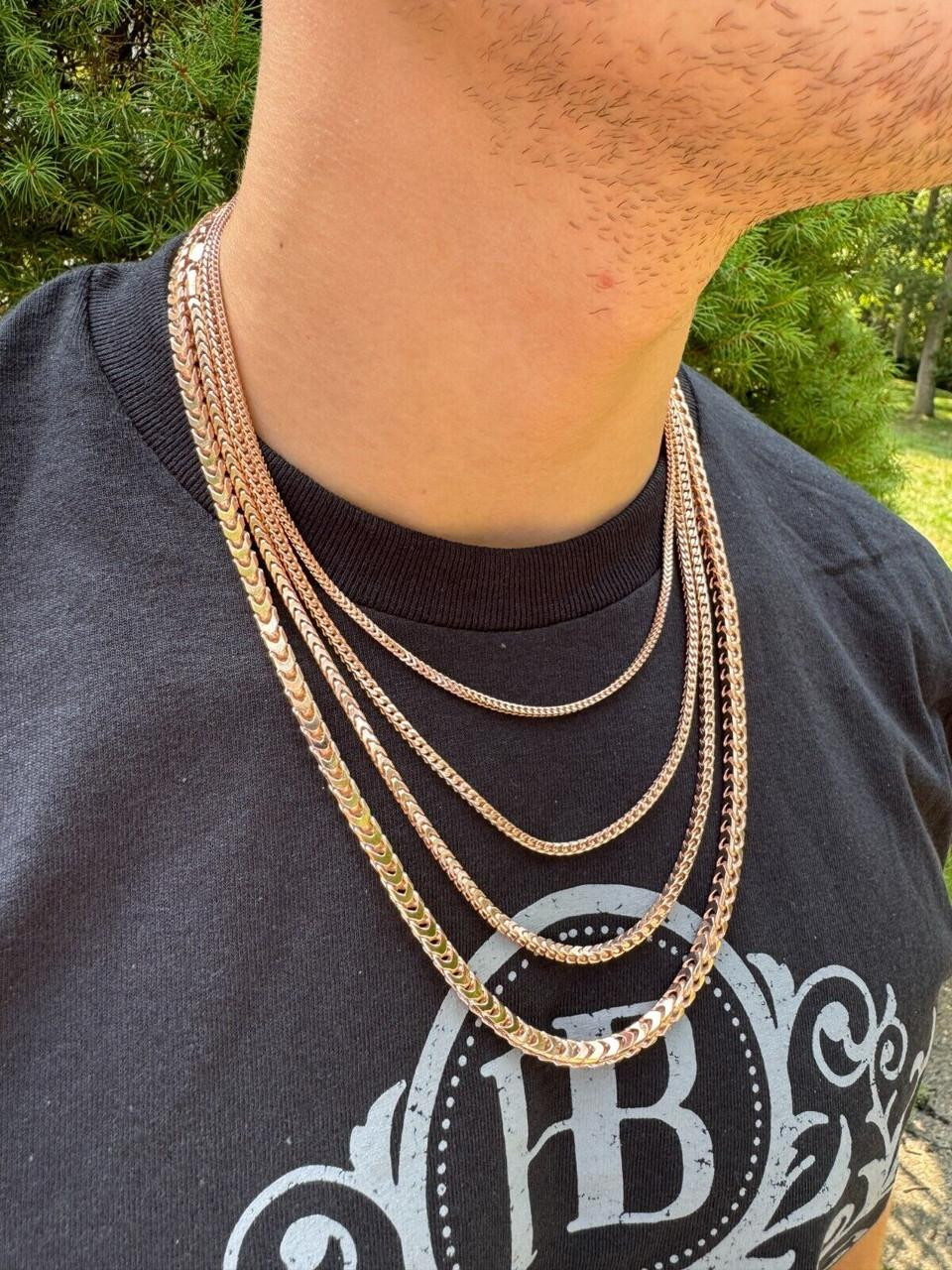 Rose Gold Double Franco Chain Men's Real 14k Gold Plated Solid 925