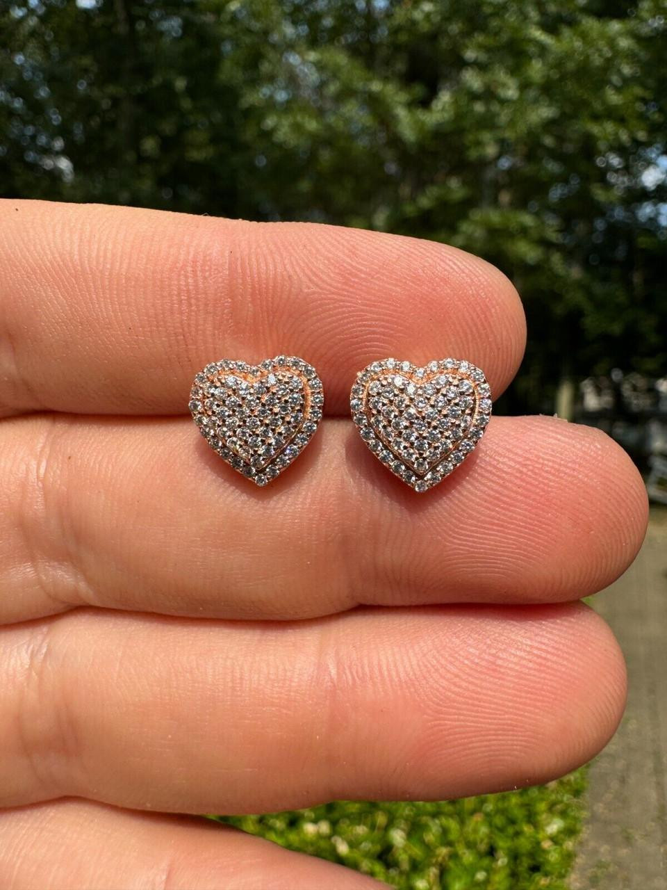 Real 925 Silver 14k Rose Gold Plated Heart Shape Earrings