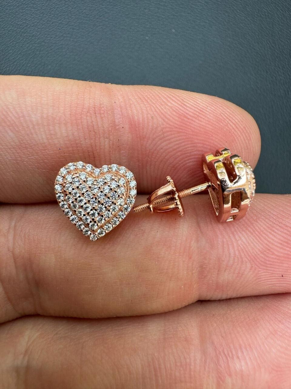 ★Hei★ sv925 special heart stone earring Real 925 Silver 14k Rose Gold Plated Heart Shape Earrings