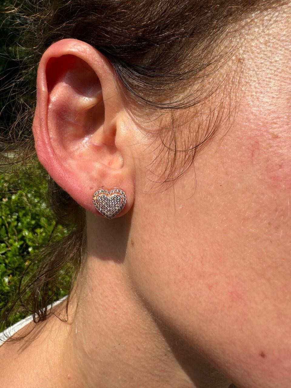 ★Hei★ sv925 special heart stone earring Real 925 Silver 14k Rose Gold Plated Heart Shape Earrings
