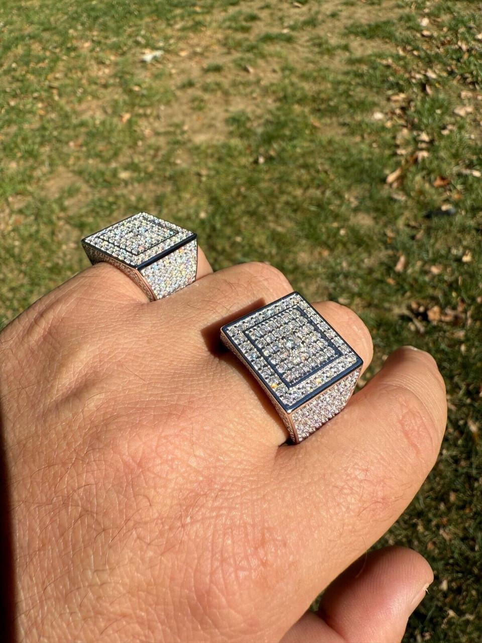 MOISSANITE Old School Square Cluster Iced Out Ring - 925 Silver