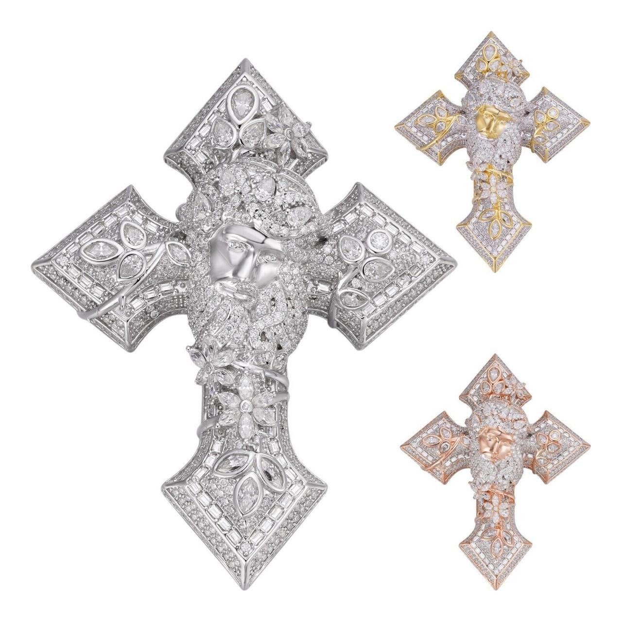 MOISSANITE 3D Cross Jesus Face Pendant Iced Necklace Real 925