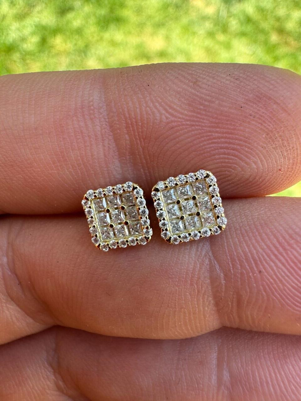 ★ wing bling★ 14k post celis moissanite earrings MOISSANITE Cluster Iced Out #1 Bestseller Halo Set Stud
