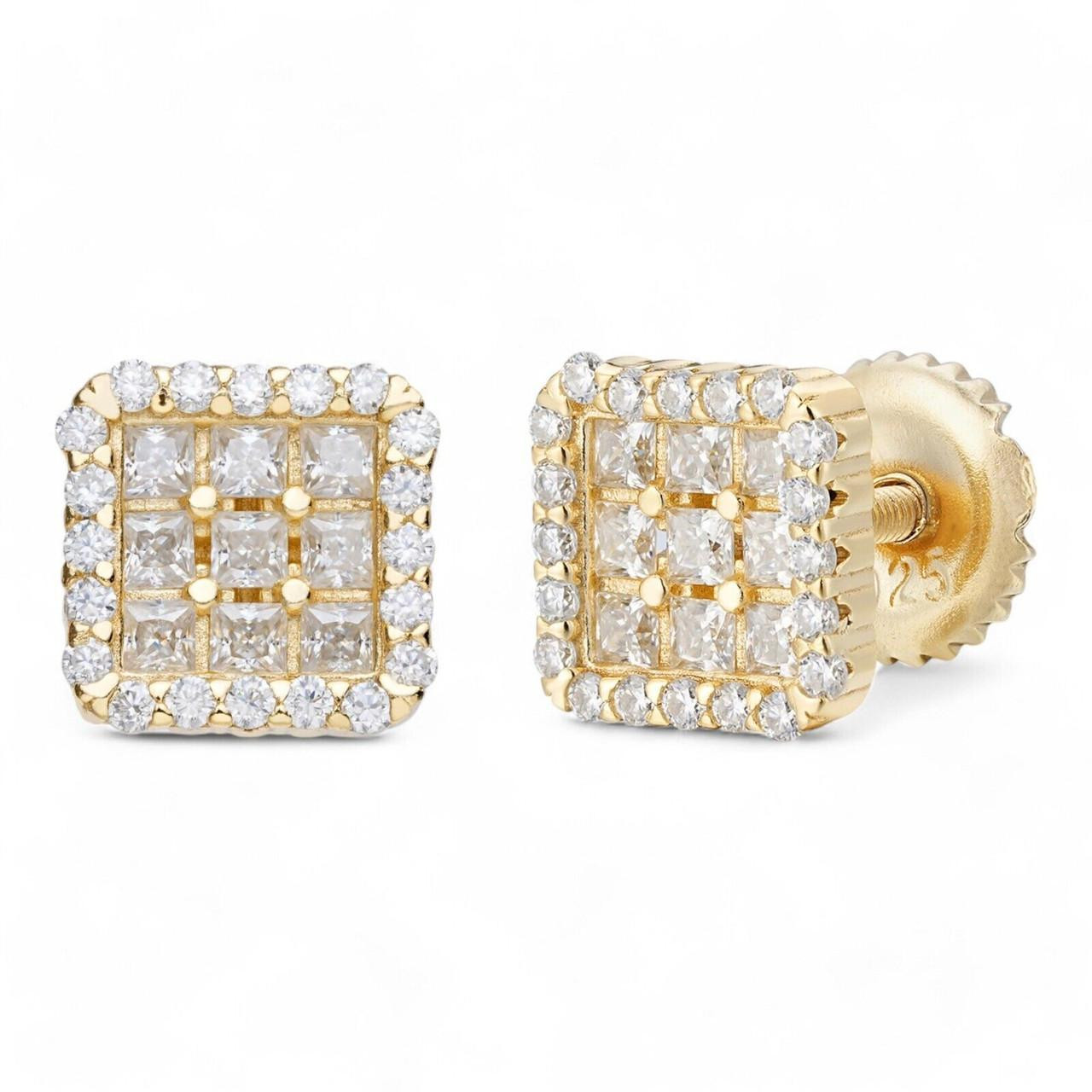 ★ wing bling★ 14k post celis moissanite earrings Real Iced Square Moissanite Earrings Men Ladies 7mm - 14k