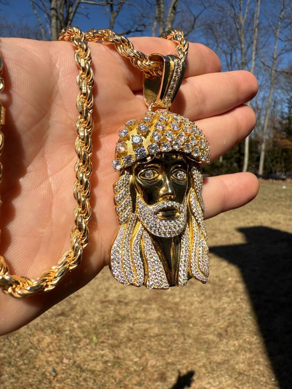 Biggie Smalls Necklace Real Gold Jesus Piece Chain MOISSANITE Tito Biggie Smalls Kufi