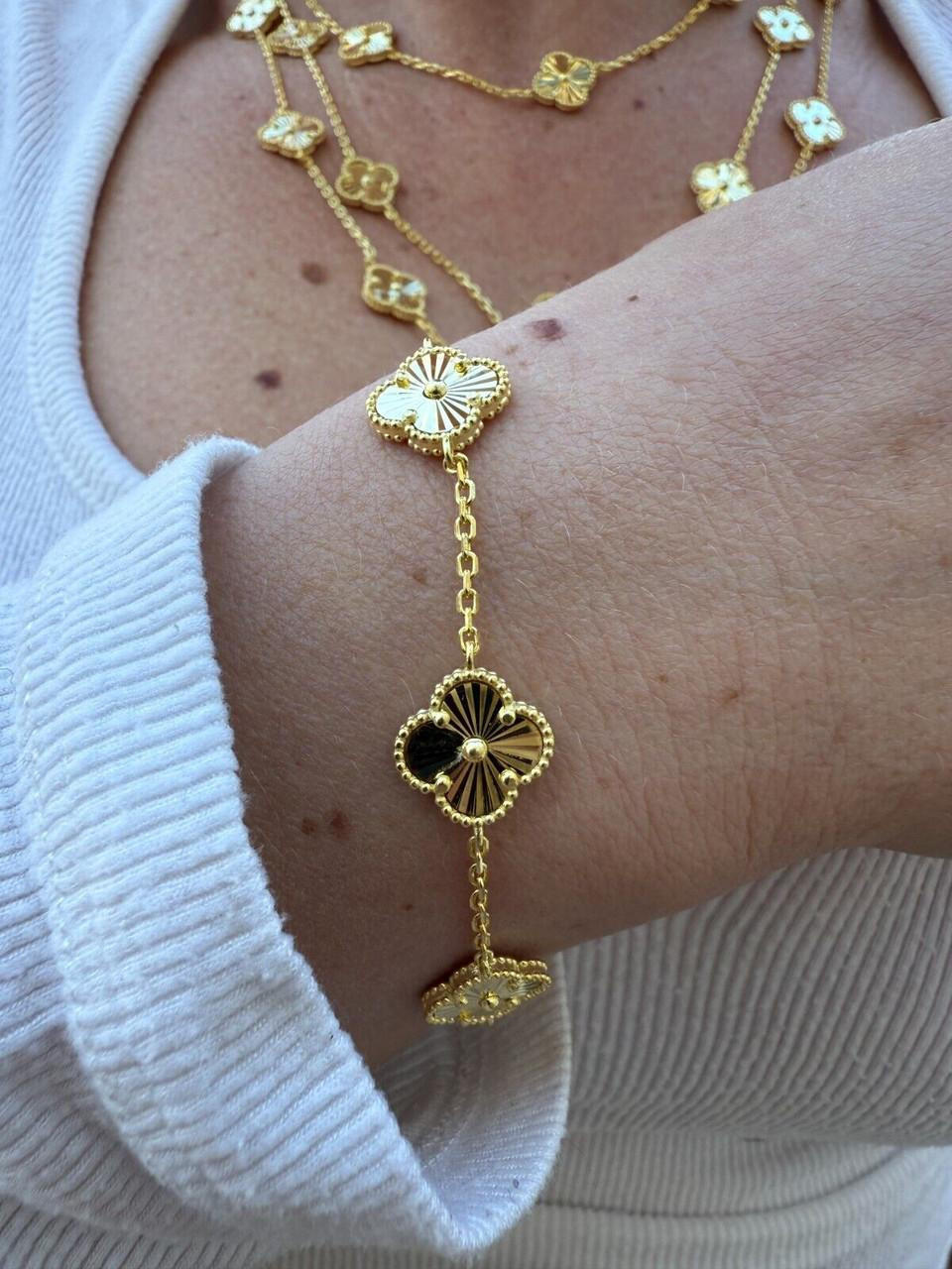 Cleef Clover Link Chain Necklace Or Bracelet Diamond Cut
