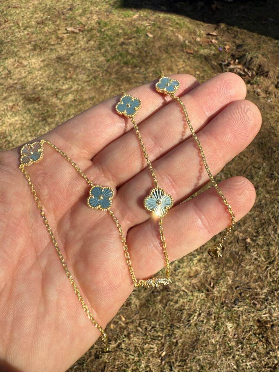 Cleef Clover Link Chain Necklace Or Bracelet Diamond Cut