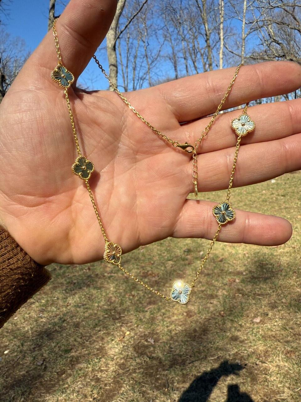 【SURGERY】l cloverlink necklace Cleef Clover Link Chain Necklace Or Bracelet Diamond Cut
