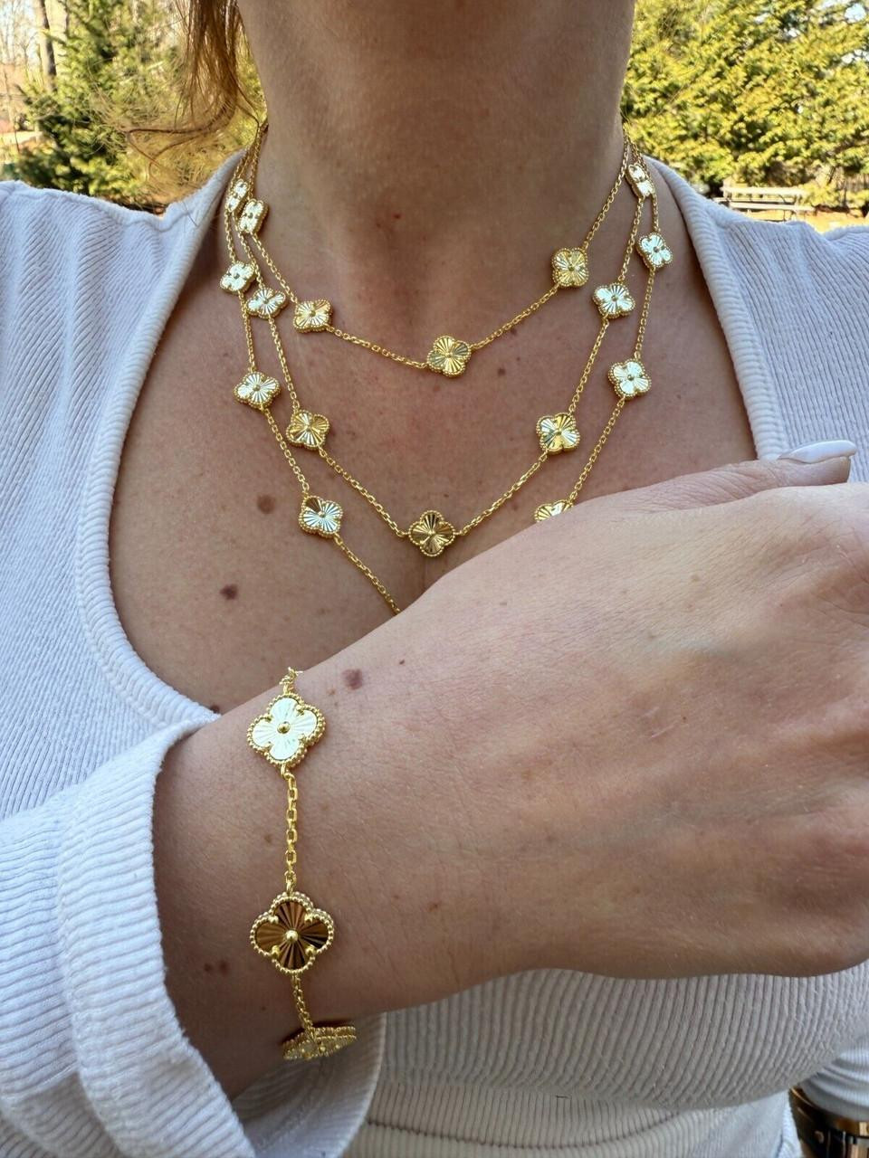 【SURGERY】l cloverlink necklace Cleef Clover Link Chain Necklace Or Bracelet Diamond Cut