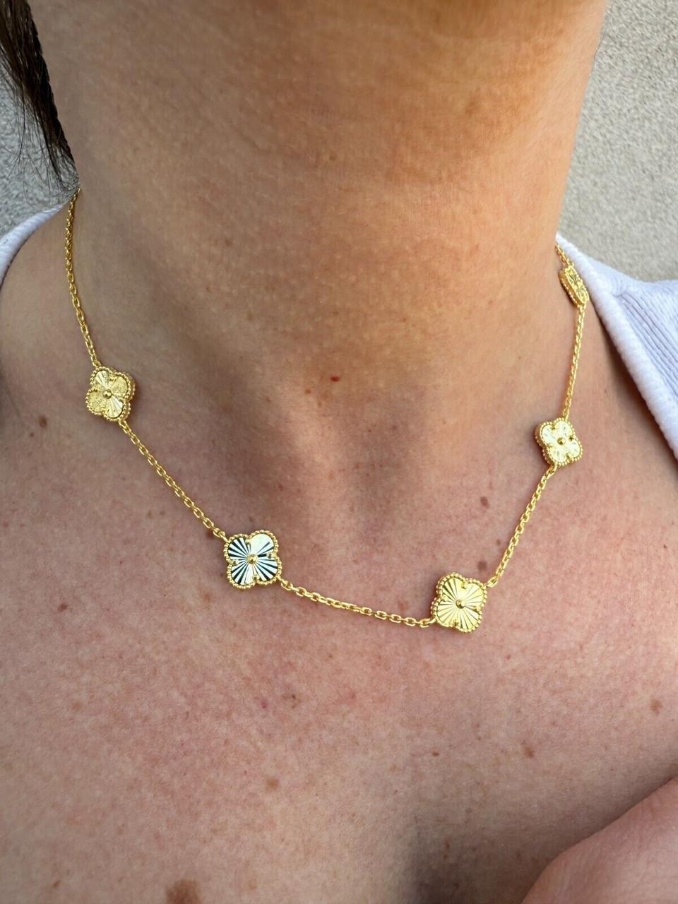 Cleef Clover Link Chain Necklace Or Bracelet Diamond Cut Cleef Clover Link Chain Necklace Or Bracelet Diamond Cut