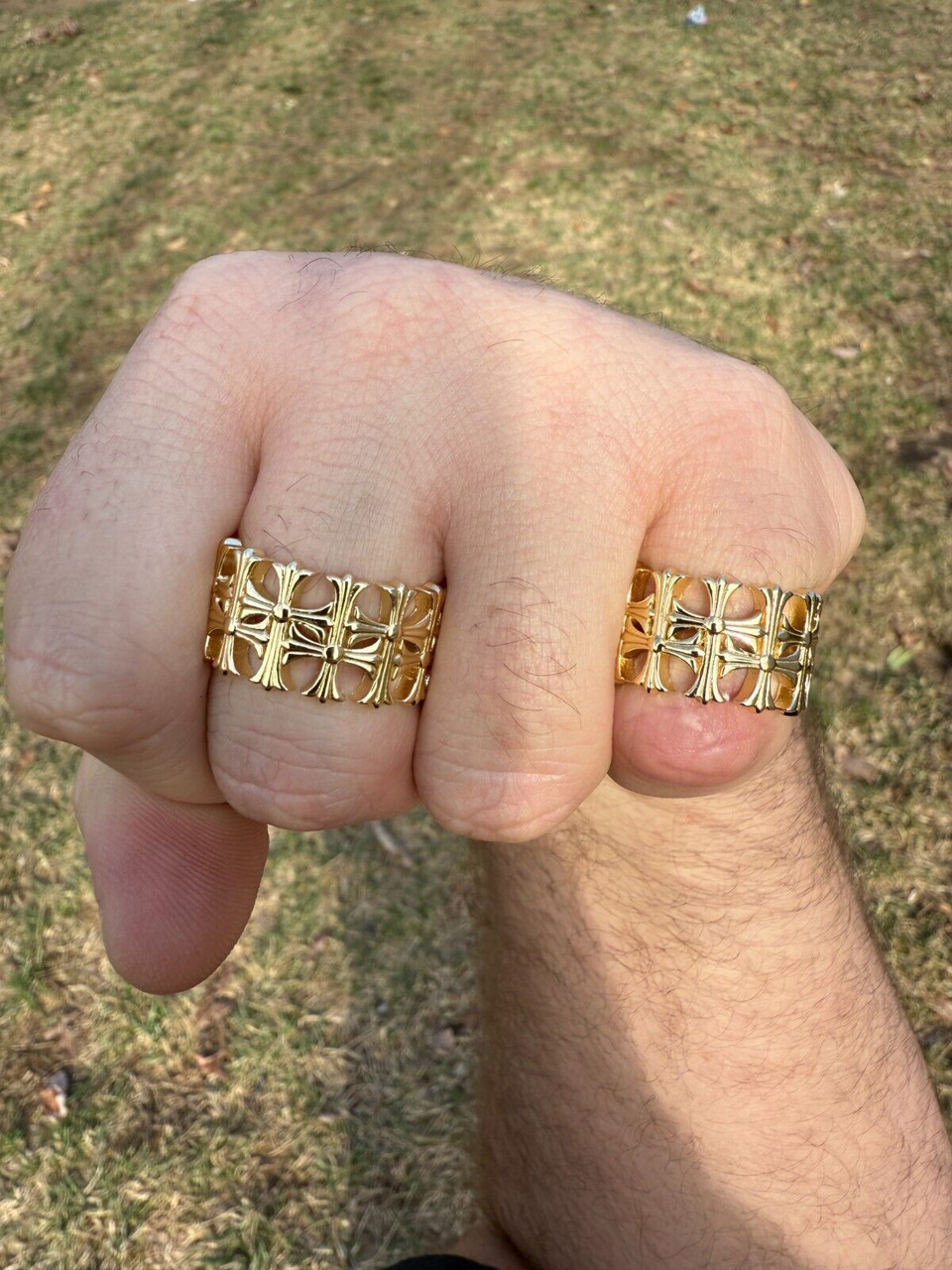 Hearts Chrome Cross Ring 14k Gold Vermeil 925 Silver Plain