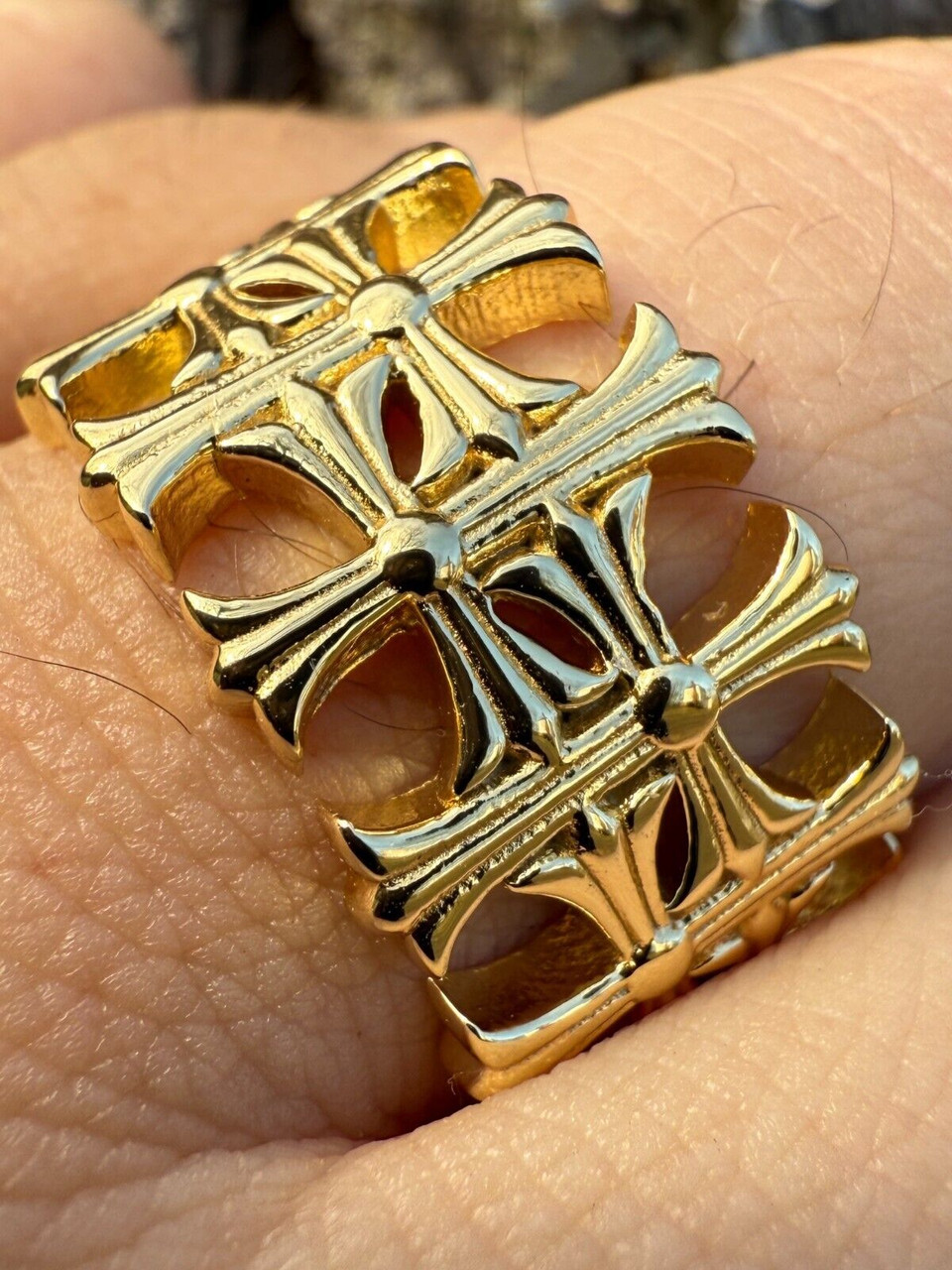 Hearts Chrome Cross Ring 14k Gold Vermeil 925 Silver Plain