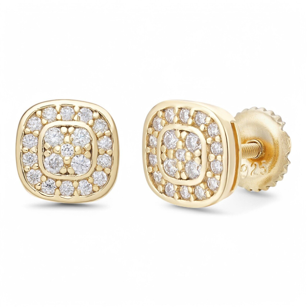 MOISSANITE Square Iced Out Earrings 14k Gold Vermeil 925 Silver