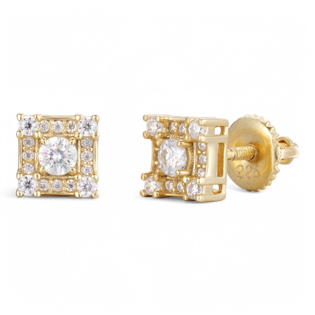 MOISSANITE Square Rapper Earrings 14k Gold Vermeil 925 Silver