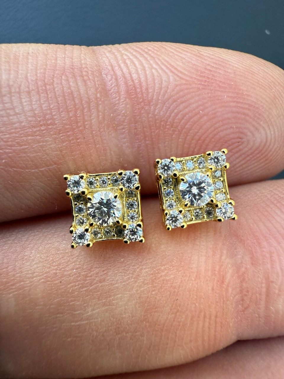 MOISSANITE Square Rapper Earrings 14k Gold Vermeil 925 Silver