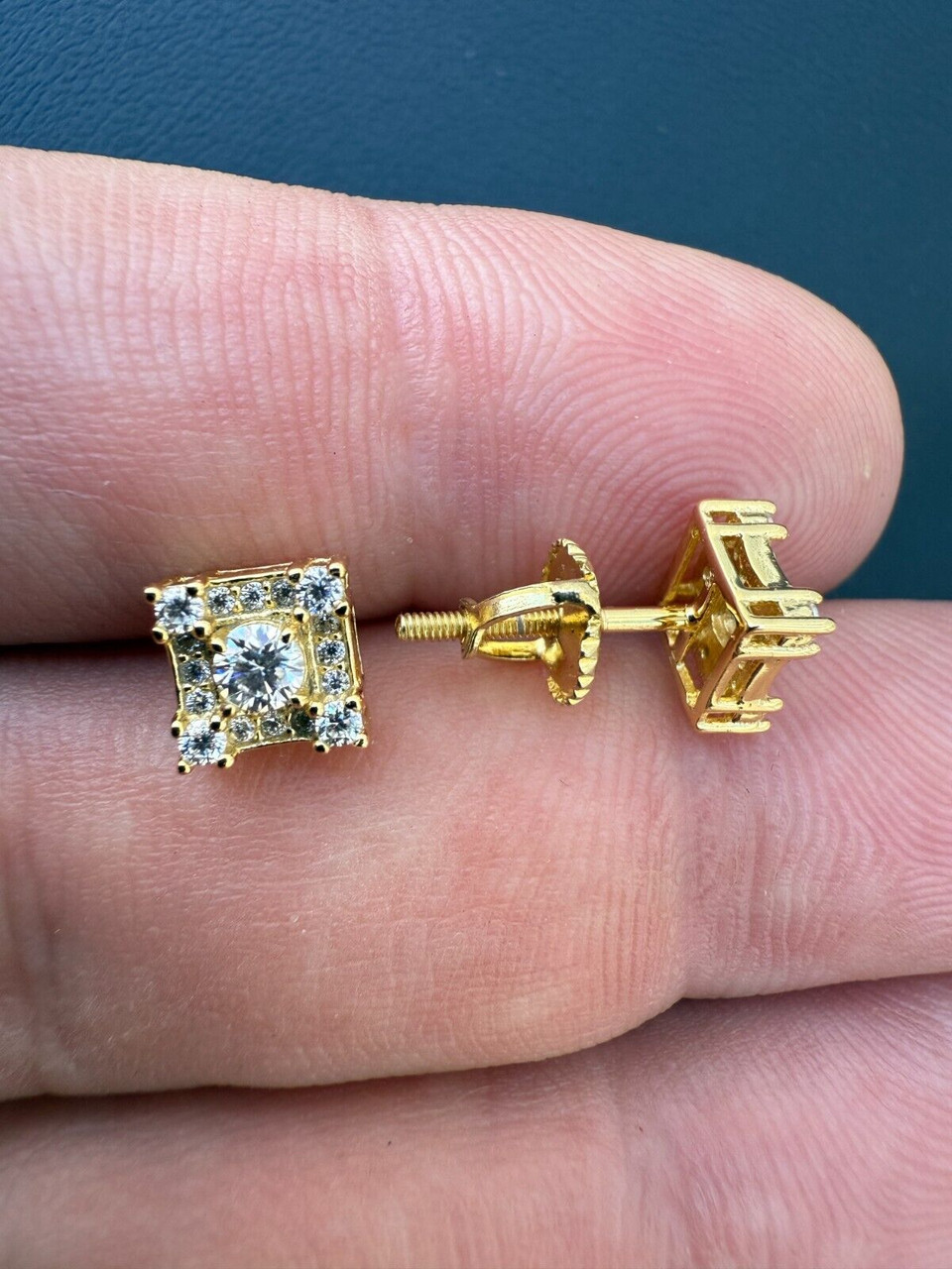 MOISSANITE Square Rapper Earrings 14k Gold Vermeil 925 Silver