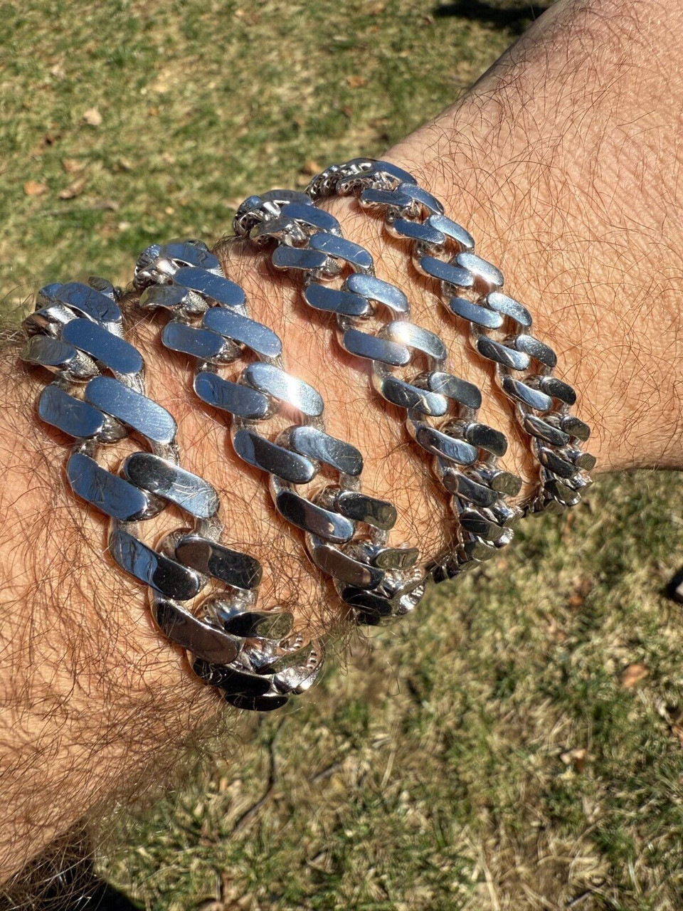 Rhodium Finish 925 Silver Monaco Bracelet Hollow Cuban