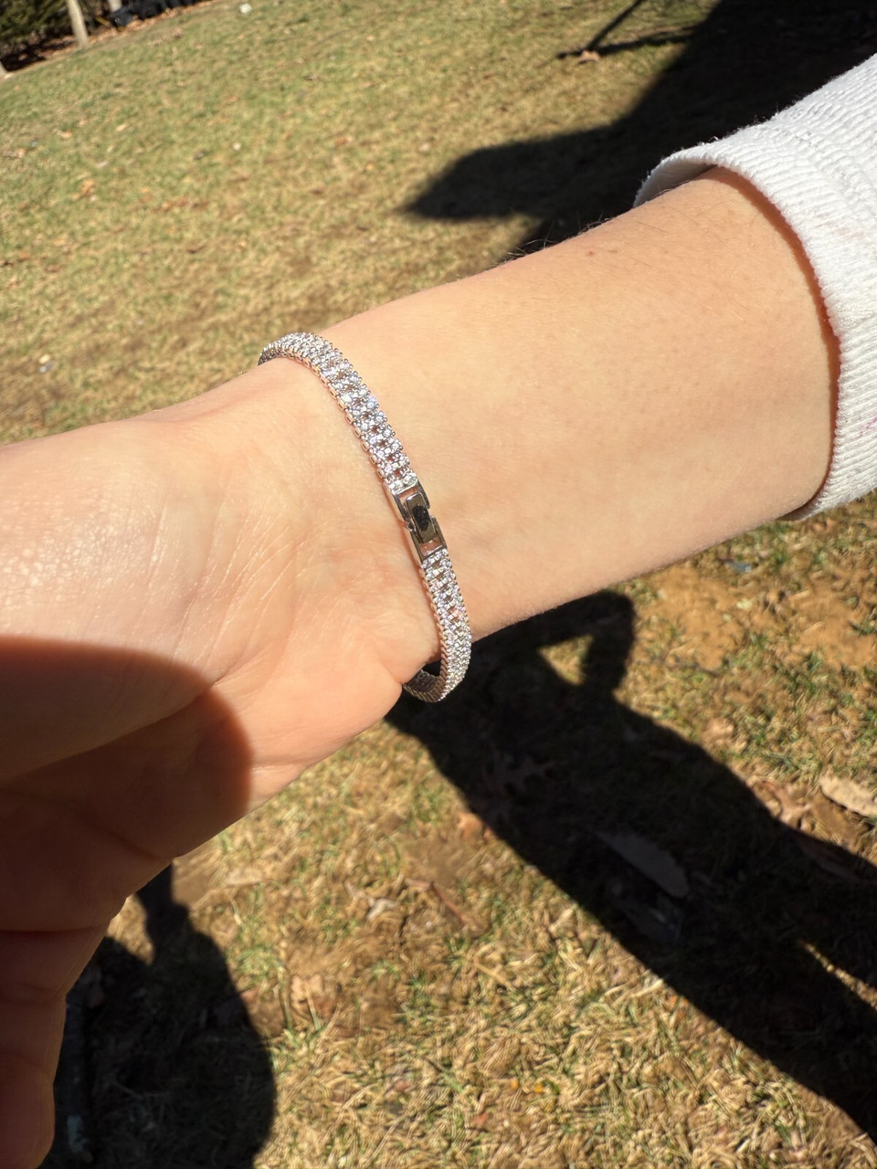 Real 925 Sterling Silver Micro Two Row 4.5mm Tennis Bracelet