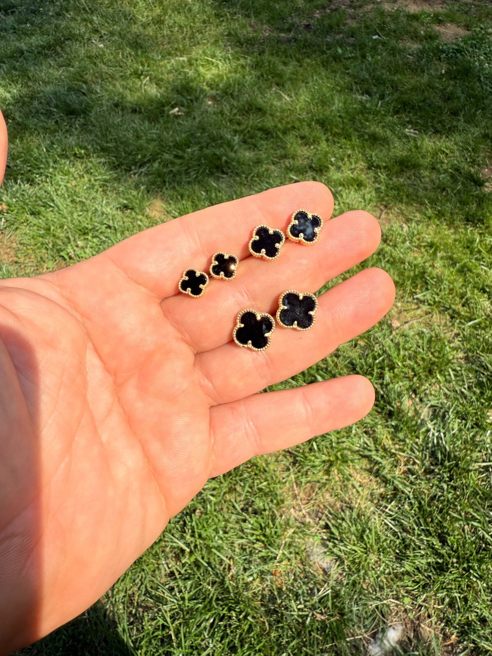 アクセサリー clover Black Onyx Clover Earrings - 14k Gold Vermeil 925 Silver