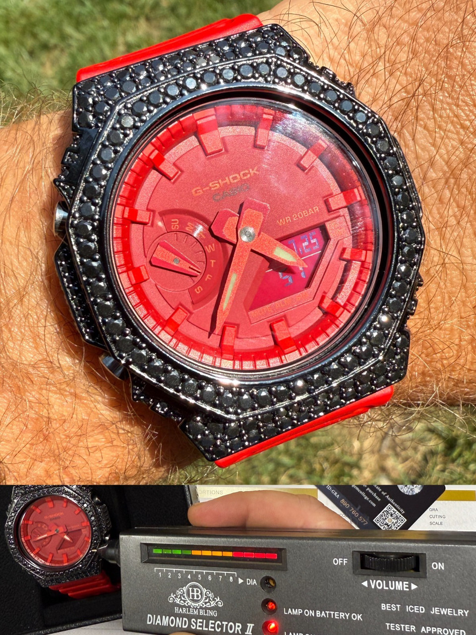 BLACK MOISSANITE Real 925 Silver Iced Red Casio G Shock