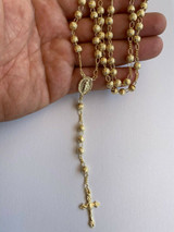 HarlemBling 14k Gold Over Solid 925 Silver Men Rosary Beads Necklace Rosario 6mm Diamond Cut