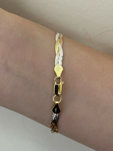 HarlemBling Solid 925 Silver Tri Color Yellow Rose Gold Twisted Braided Herringbone Bracelet