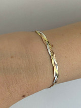 HarlemBling Solid 925 Silver Tri Color Yellow Rose Gold Twisted Braided Herringbone Bracelet