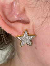 HarlemBling Large Real 925 Silver 14k Gold Filled Iced Star Diamond Hip Hop Earrings Studs