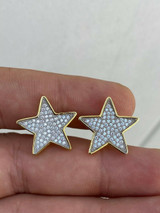 HarlemBling Large Real 925 Silver 14k Gold Filled Iced Star Diamond Hip Hop Earrings Studs