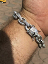 HarlemBling Mens Thick Hip Hop Rapper Rolo Bracelet Solid 925 Silver Diamonds ICY Fully Iced