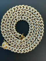 HarlemBling Mens Miami Cuban Link Chain 14k Gold Over Solid 925 Silver Iced Necklace HEAVY