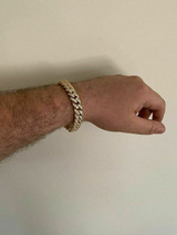 HarlemBling Mens Miami Icy Cuban Bracelet 10k Yellow Gold Over Real 925 Sterling Silver 12mm