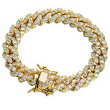HarlemBling Mens Miami Icy Cuban Bracelet 10k Yellow Gold Over Real 925 Sterling Silver 12mm