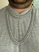 HarlemBling Real Mens Miami Cuban Chain Solid 925 Silver Iced Necklace VERY HEAVY Link 12mm