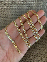 HarlemBling Mens Diamond Cut 5mm Cuban Chain 14k Gold Over Solid 925 Silver Two Tone ITALY
