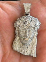 HarlemBling Mens Solid 925 Silver Jesus Piece Pendant FULLY ICED Diamond 14k Gold Bust Down