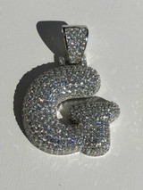 HarlemBling 925 Silver Custom Bubble Letters Initial Pendant CZ FULLY ICED A B C D E F G - Z