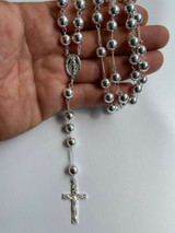 HarlemBling Mens Large Rosary Beads Necklace Solid 925 Sterling Silver Rosario ITALY 8mm
