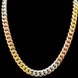 Miami Cuban Link Chain Necklace - Tricolor Yellow, Rose & White Gold Plated Stainless Steel - 18"-30" - 12mm